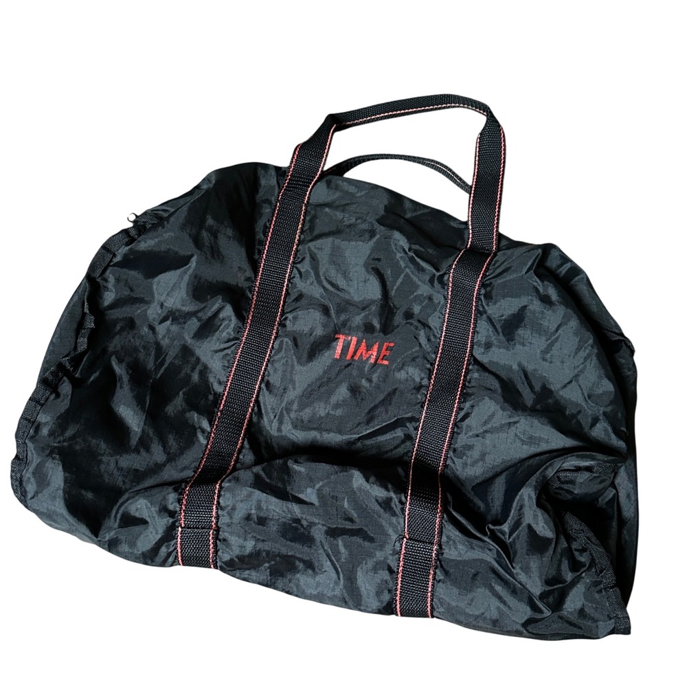 Vintage Time Magazine Duffel Bag Black Red Ripstop Nylon Travel Bag 90s Promo